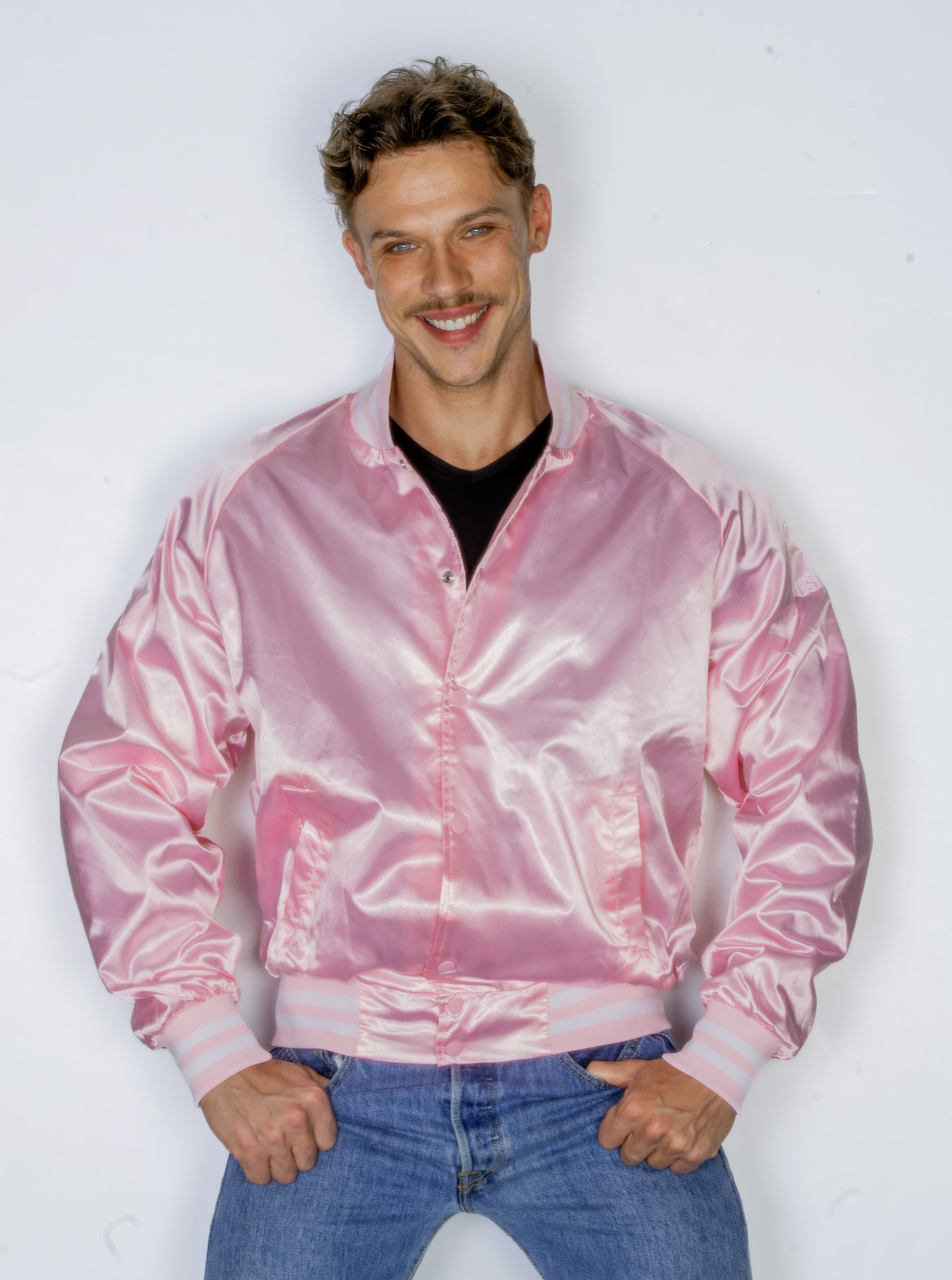 Pink satin jacket cheap best sale